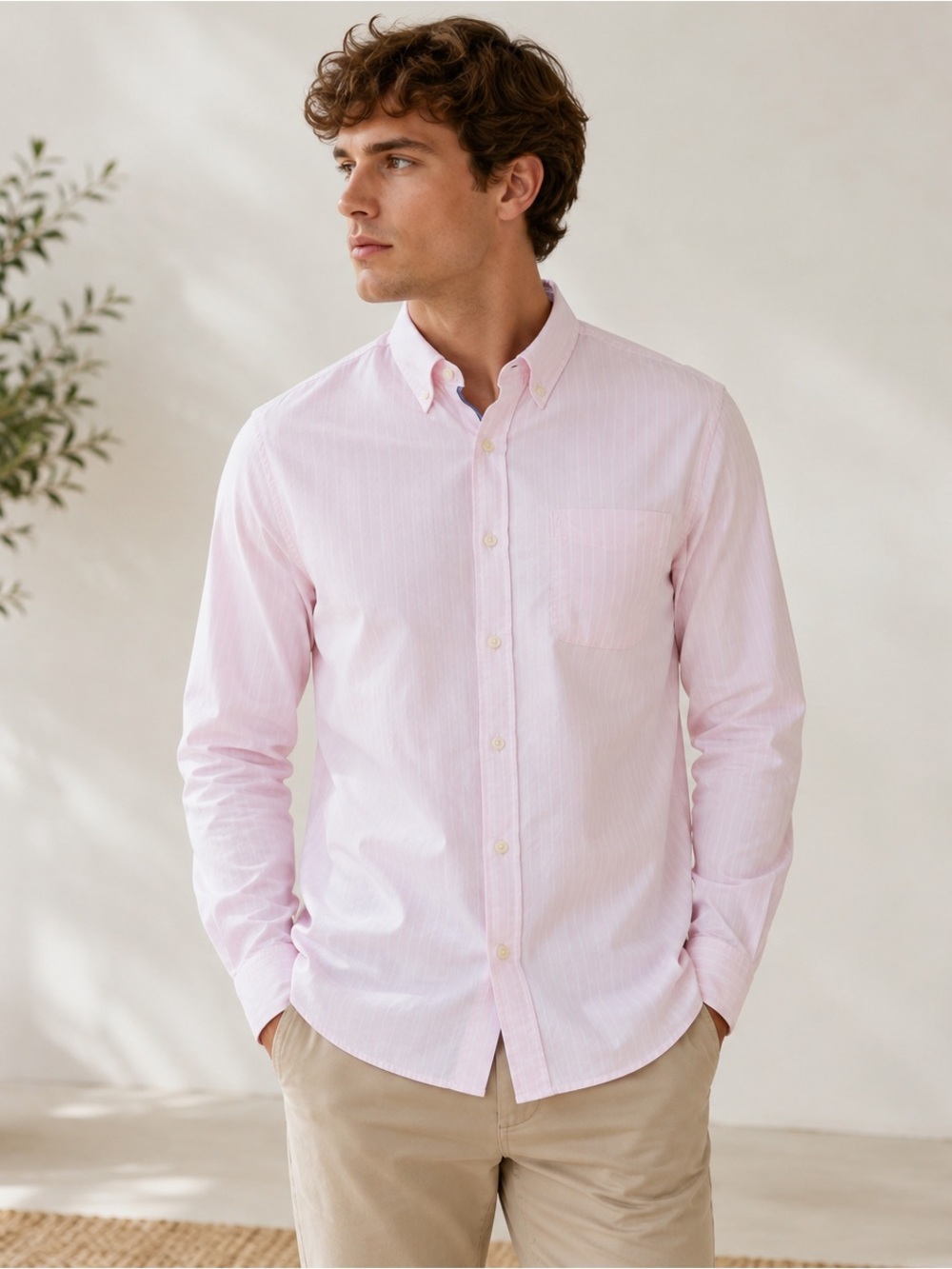 Free Assembly Men's Button Front Oxford Shirt with Long Sleeves, Sizes 3XL